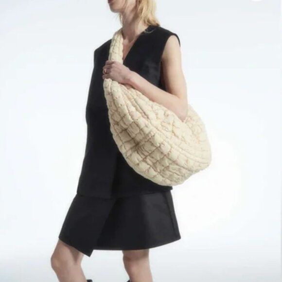 COS Oversized Quilted Crossbody Bag Puffy Pillowy Beige Ivory Cream - Picture 2 of 8